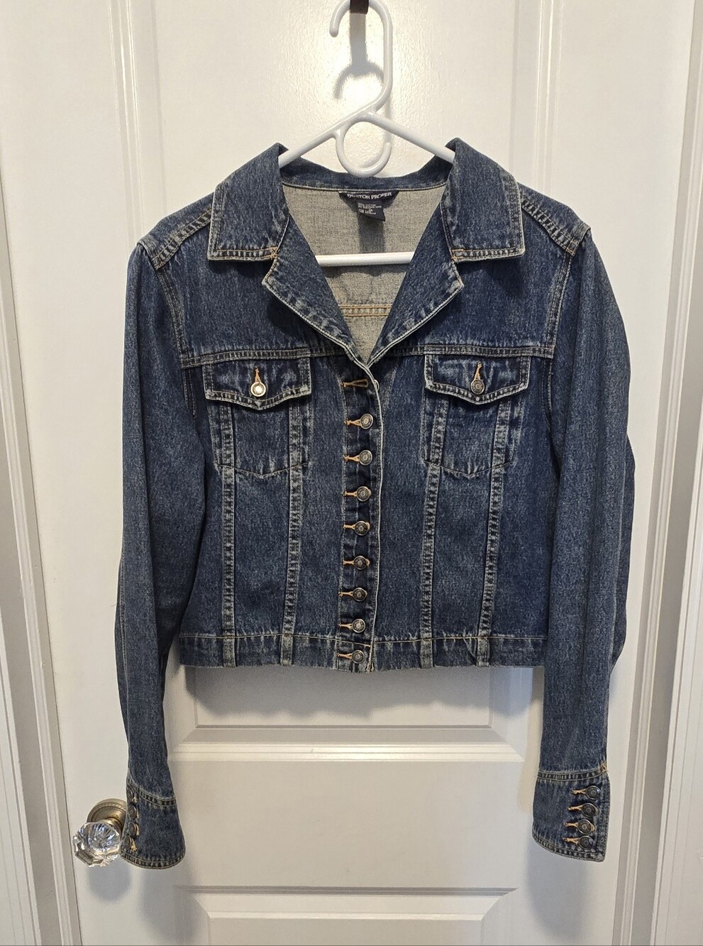 Boston Proper Size 14 Cropp3d Denim Jacket With Decorative Betalic Buttons. EUC